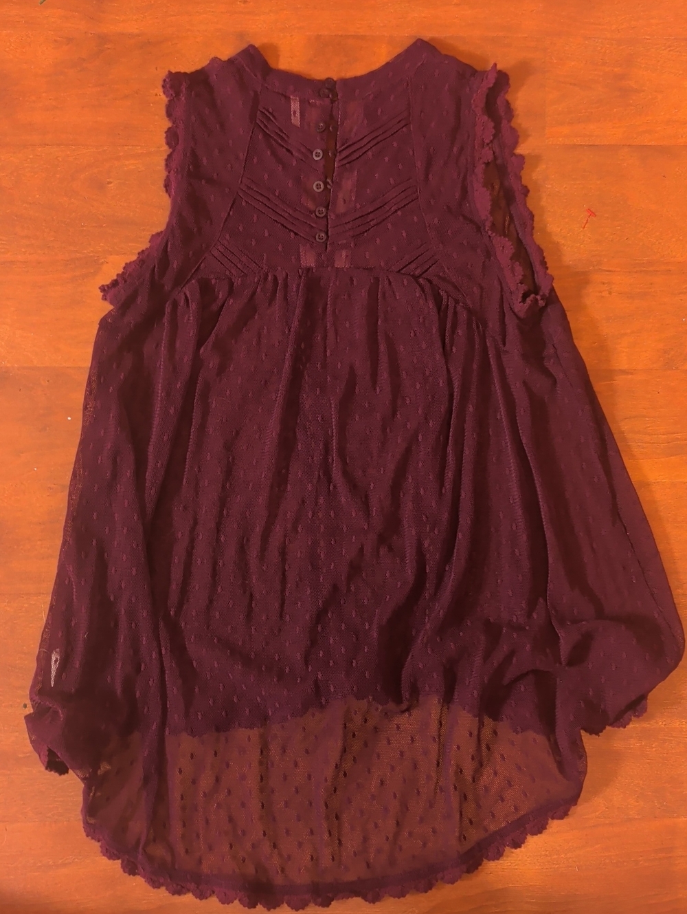 Free People Plum Swiss-Dot Lace Trim Sleeveless Top